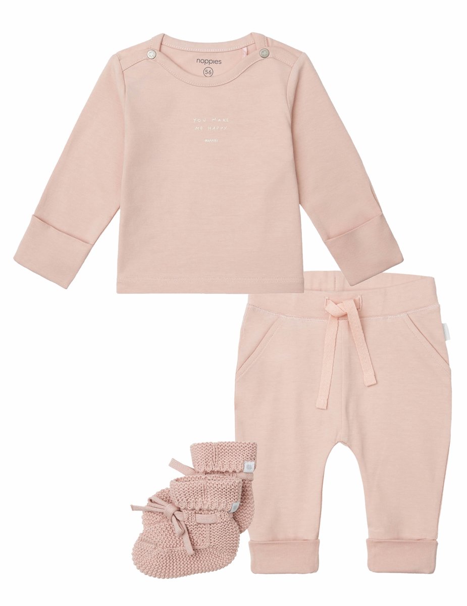 Noppies - Kledingset - 3 delig - Broek Naupli Rose Smoke - Shirt Neisse - Slofjes Nelson - Maat 44