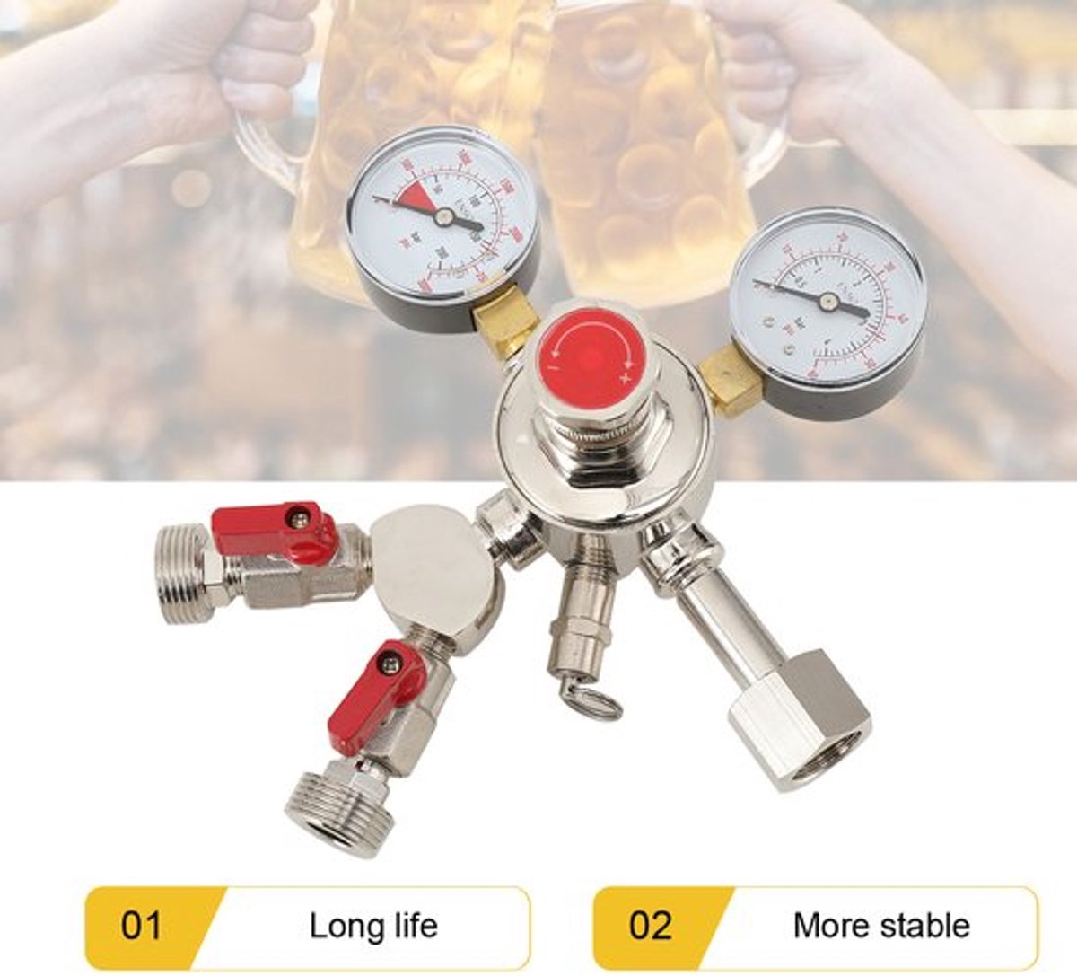 CO2 Drukregelaar - 3 Bar - 2 Stopcontacten - Manometer - Metalen Behuizing - Voor Catering