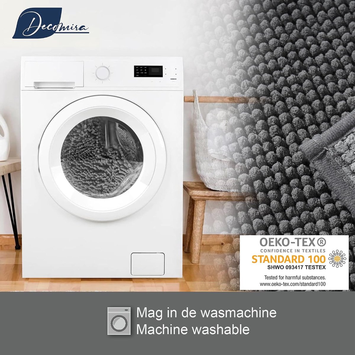 Badmat 40x60 cm - Antislip Chenille Microvezel - Absorberend - Donkergrijs