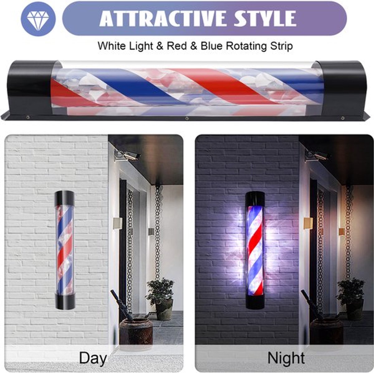 Barber Roterend Licht - 15000K Rood-Blauwe Strepen - 105 Graden Straalhoek - Duurzaam IJzer Kunststof - Hairstyler Accessoire