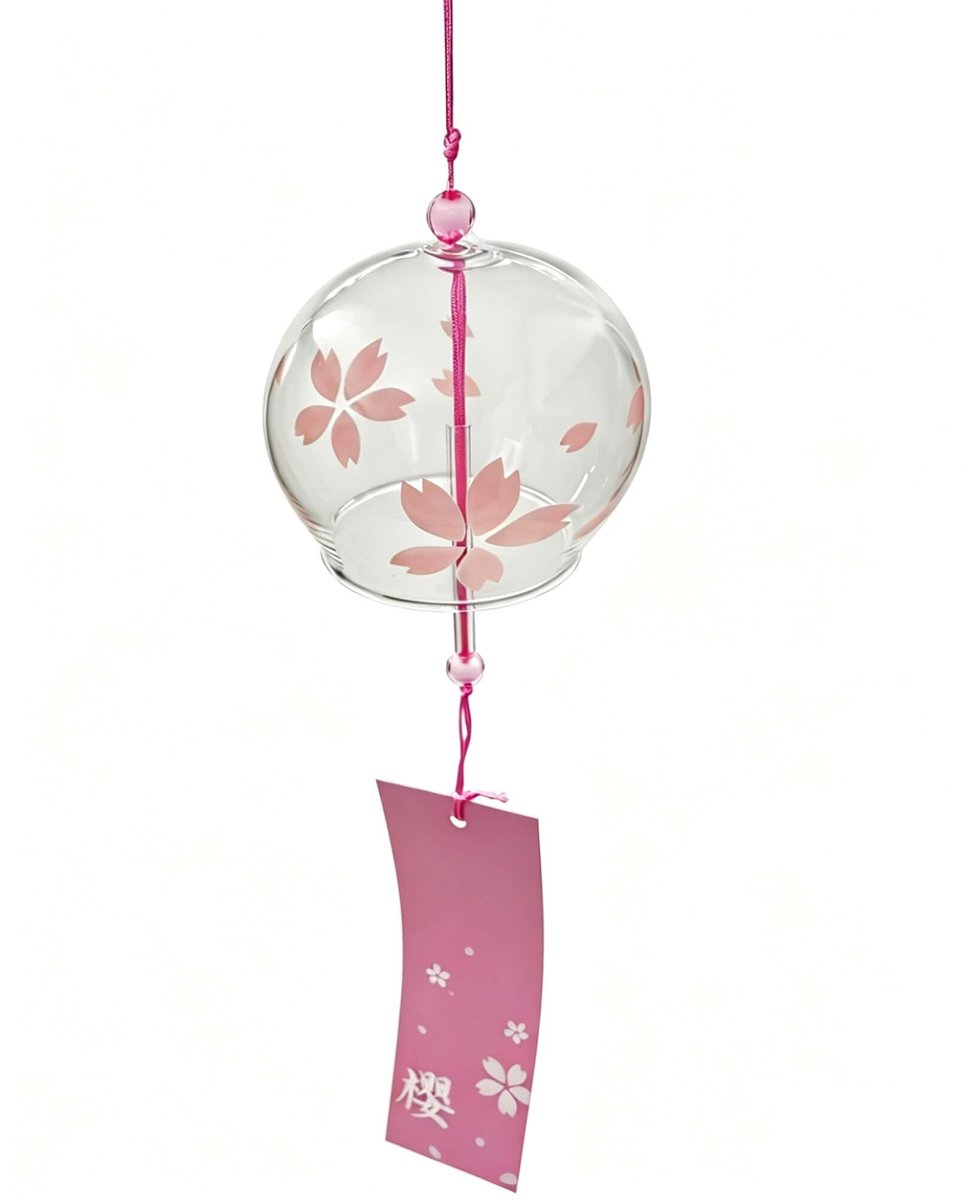 Japanse Furin Glazen Windgong - Roze Sakura Blossom