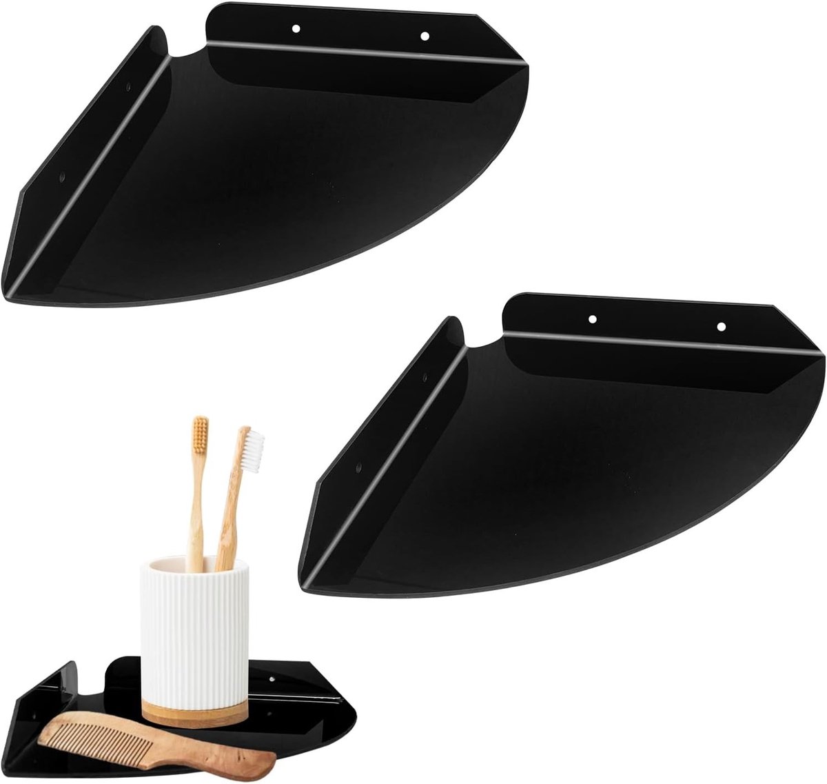 Hoekplank Set van 2, Wandplank Organizer van Acryl voor Badkamer, Keuken en Woonkamer - Drijvende Hoekplanken voor Thuis en Kantoor