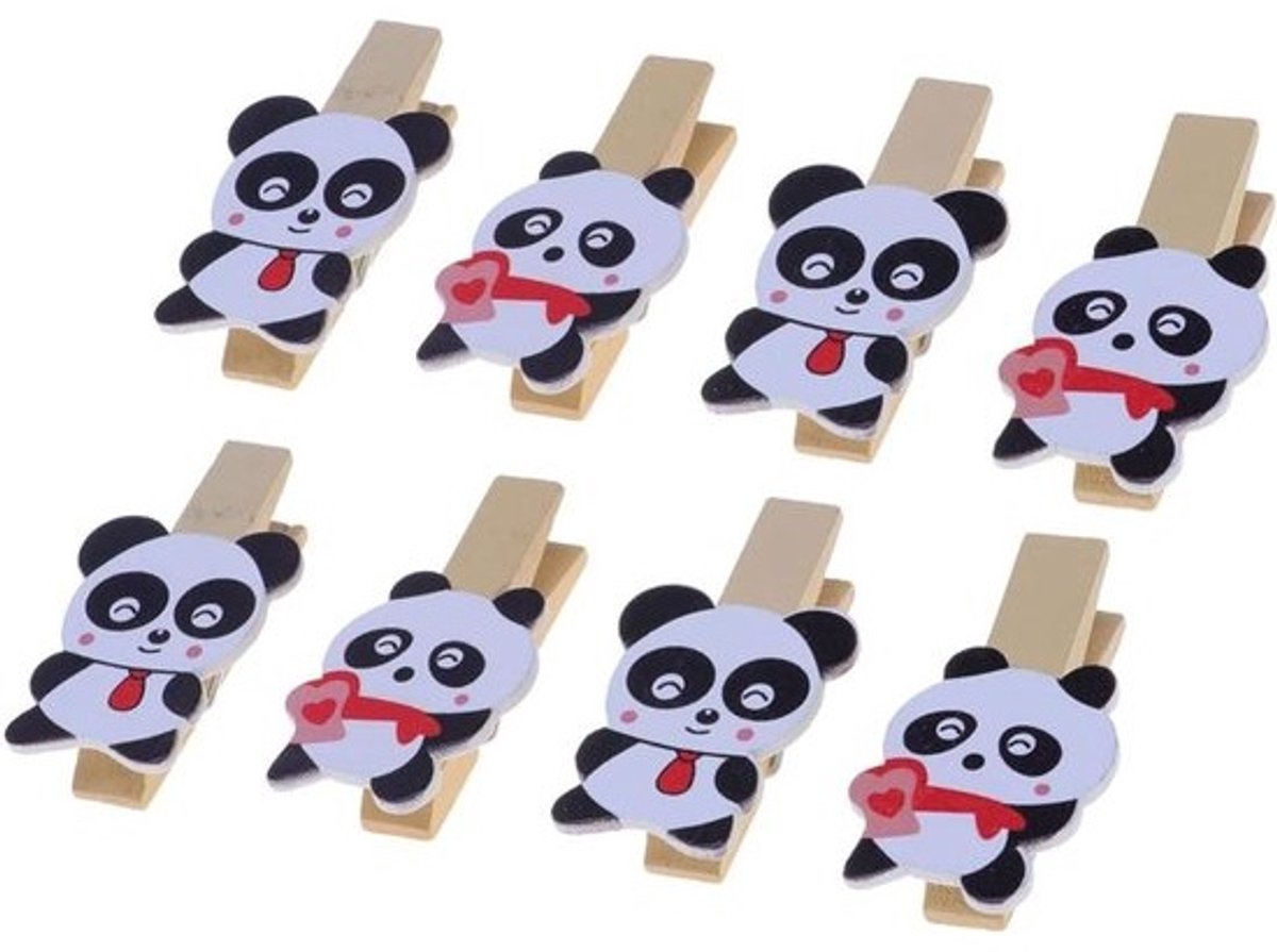 Houten Wasknijpers - Fotoclips Klemmen - Decoratief Ophangen - Cartoon Panda Design - 35 cm - Gekleurd