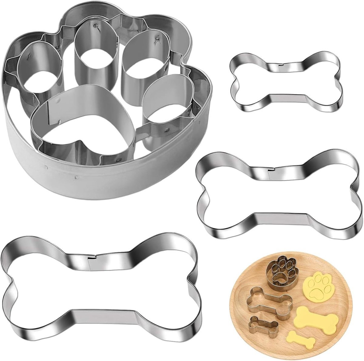 Set van 4 RVS Koekjesuitsteekvormen in Poot- en Botvorm – Duurzame Snijders voor Huisgemaakte Koekjes, Snacks en Taartdecoratie – Perfect voor Bakplezier met Huisdieren