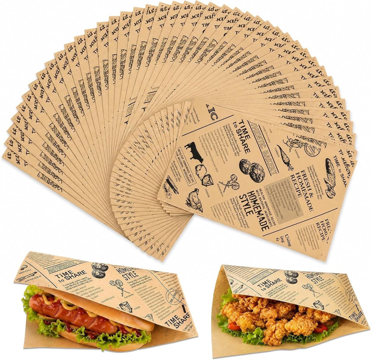 150 Stuks Papieren Hotdogzakken, Waterdicht en Vetbestendig, Ideaal voor Snacks zoals Worstjes en Frietjes, 12 x 21 cm (Bruin)