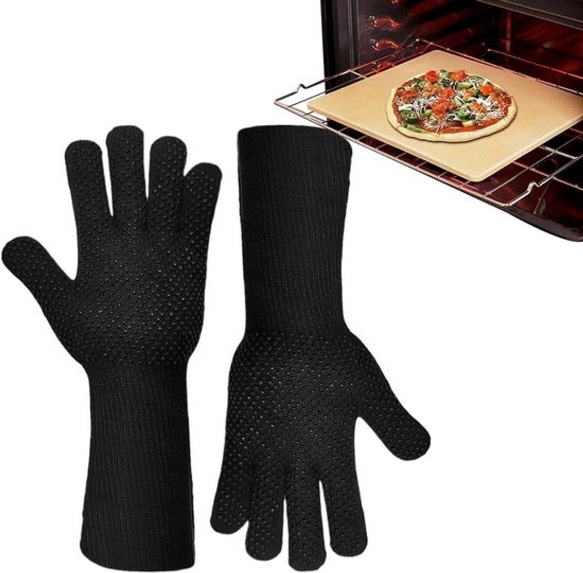 Siliconen kookhandschoenen - Keukenhandschoenen ovenwanten - Hittebescherming koken - Antislip textuur - Extra lang ontwerp - Zwart