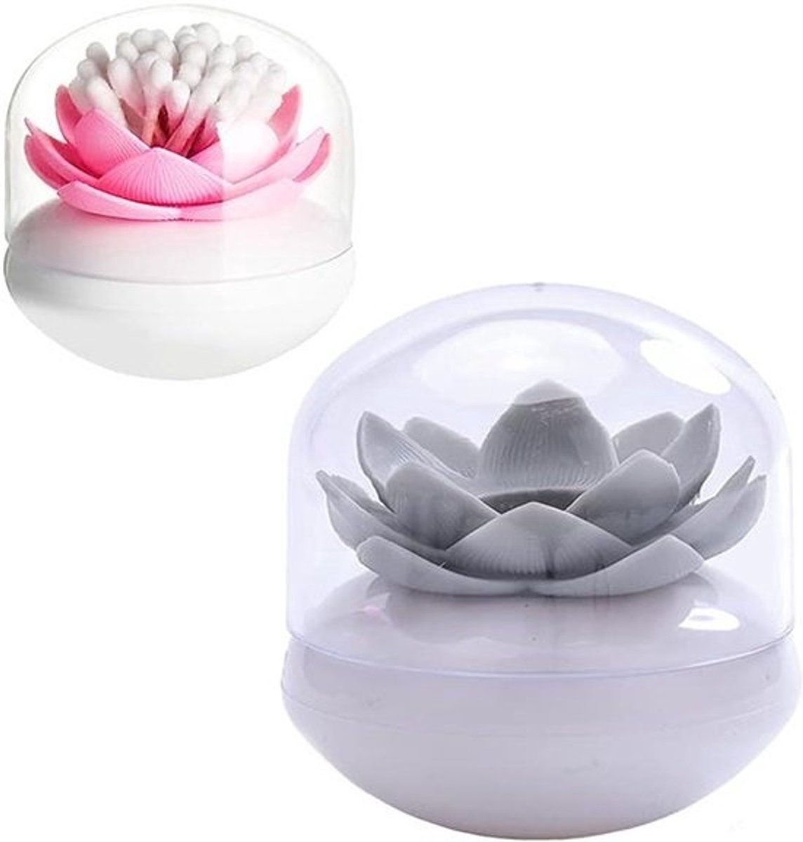 Katoen Organizer - Wattenstaafjes Houder - Badkamer Organiseren - Lotus Bloem Ontwerp - 2 stuks - Grijs en Roze