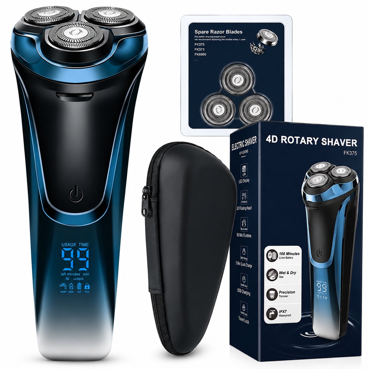 Elektrisch Scheerapparaat Heren – 4D Flexibele Scheerkoppen – Nat & Droog – USB Opladen – LCD Display – 120 Min Accu