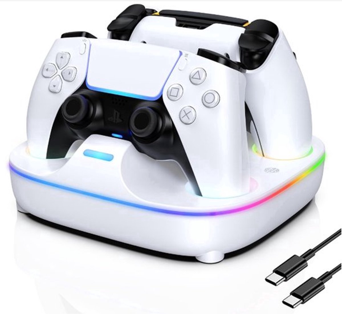 Laadstation Geschikt voor Playstation 5 Controller Oplader-Geschikt voor Playstation 5 (PS5) DualSense Oplaadstation-geschikt voor PS5 Dual Sense/Edge Controller-met 10 RGB-lampjes-geschikt voor PS5-accessoire