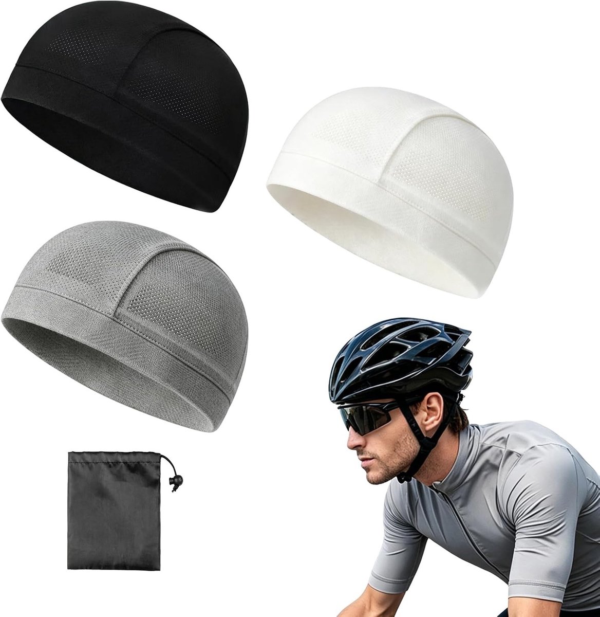 Set van 3 Fietscaps voor de Zomer - Ademend Onderhelm Hoofdbedekking voor Fietsers, Klimmers en Motorrijders