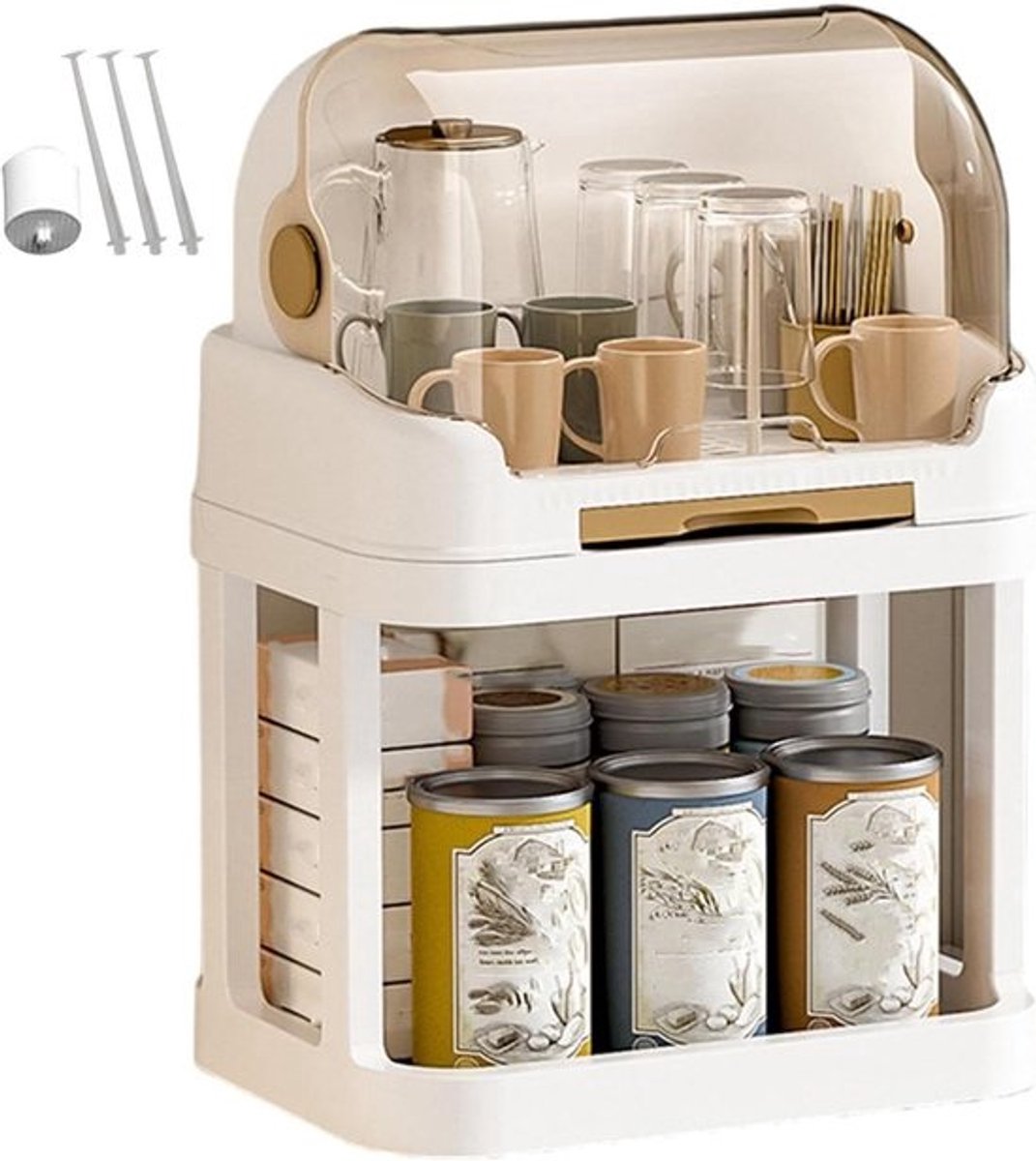 Babyfles Opbergdoos - Flessenrek Baby - Flessen Drogen - Stofdicht Ontwerp - 40x30x56cm - Wit Bruin