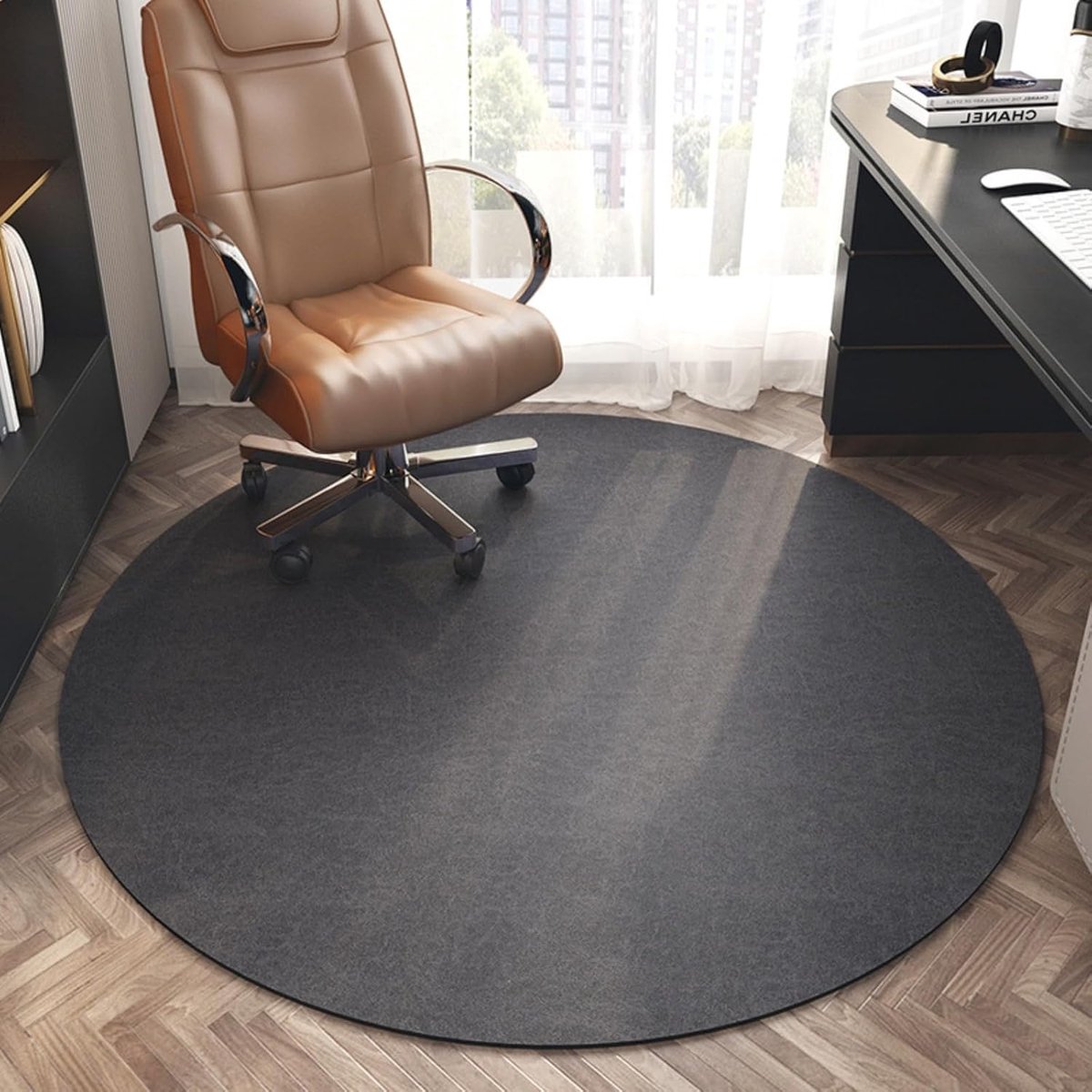Stoelmat - Antislip Ronde Stoelmat voor Harde Vloeren - Beschermende Mat voor Houten Vloeren onder Bureau - Geschikt voor Draaibare Bureau- en Gamingstoelen - Marineblauw - Diameter 80 cm