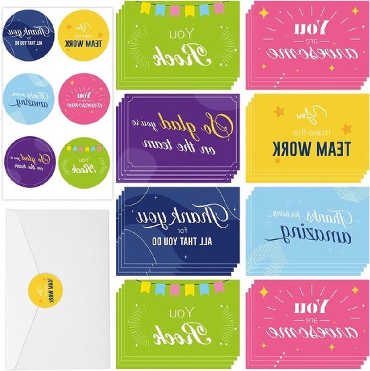 Waarderingskaarten Werknemers - Bedankkaarten Personeel - Team Motiveren - 6 Verschillende Ontwerpen - 4 x 6 Inch - Meerkleurig