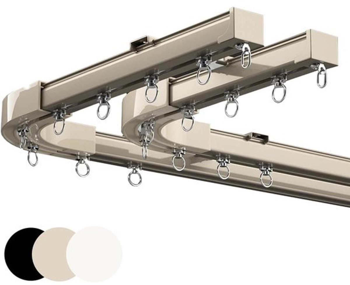 Plafondrails Met Bochten - Gordijnrails Dubbelspoor - Erkers Verduisteren - Verstelbaar Aluminium - 3 Meter - Metaal