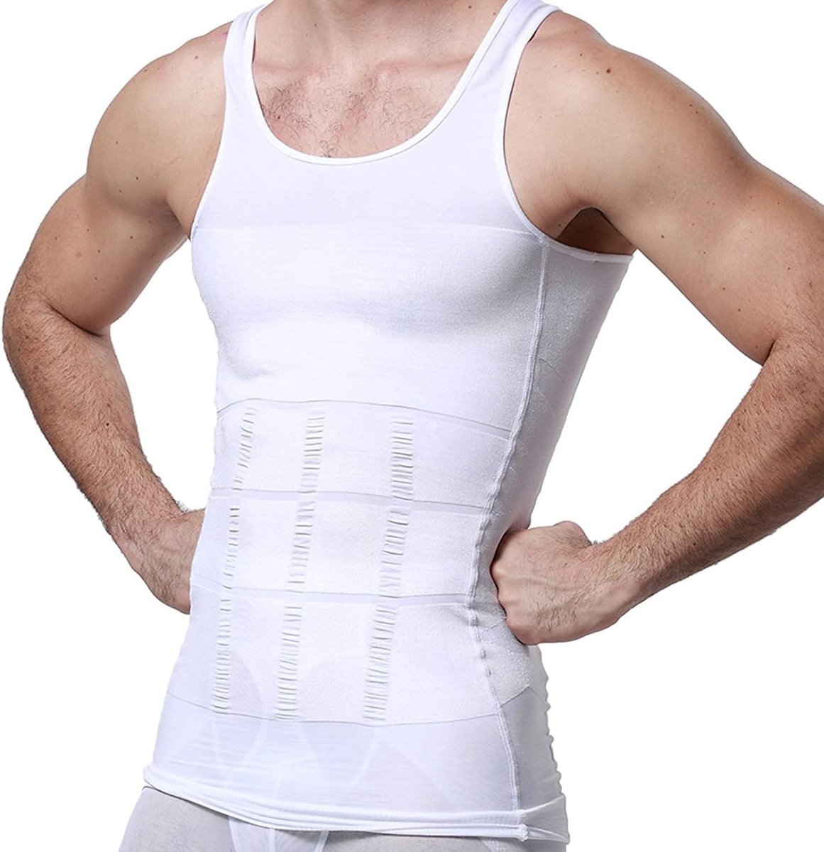 Slankmakende Tanktop voor Mannen - Compressie Shirt voor Abdominale Training en Comfortabele Onderkleding in Wit