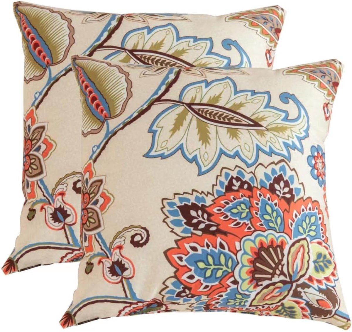 Decoratieve Kussenslopen voor Binnen en Buiten - Perfect voor Woonkamer, Sofa en Bed (Khaki Bloemen, 45 x 45 cm)