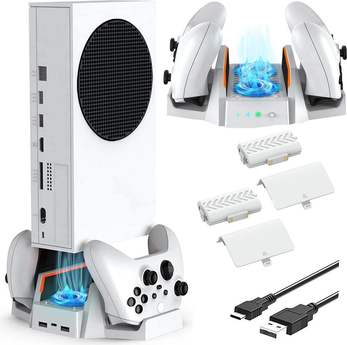 Koelstandaard geschikt voor Xbox Series S-console Koelbasis-met dubbele koelventilator-3-traps instelbare snelheid-Dubbele controller-oplader-LED-indicator-USB-poort-geschikt voor xbox series s accesoires