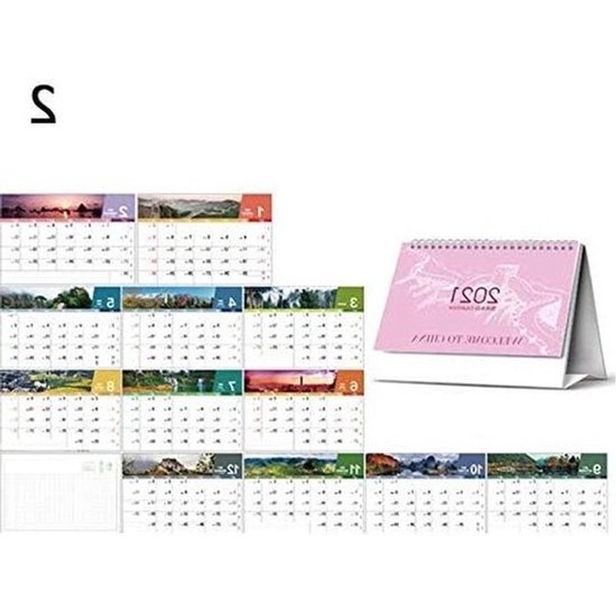 Kalender Landschap - Bureaukalender Planning - Jaar Overzicht - Internationaal Toeristisch - Tafelmodel - N2