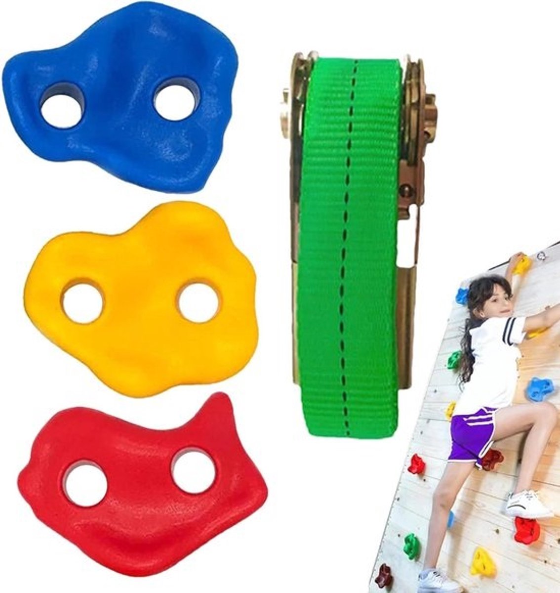 Klimgrepen Kinderen - Klimstenen Speelplaats - Actief Spelen - Robuust Ontwerp - Set van 4 - Multicolor