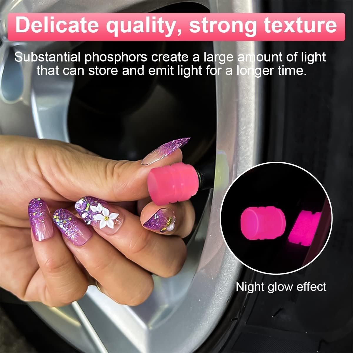 12 Stuks Fluorescerende Ventieldoppen voor Auto's, Fietsen en Motoren - Verlichting en Bescherming voor Ventielen in Roze