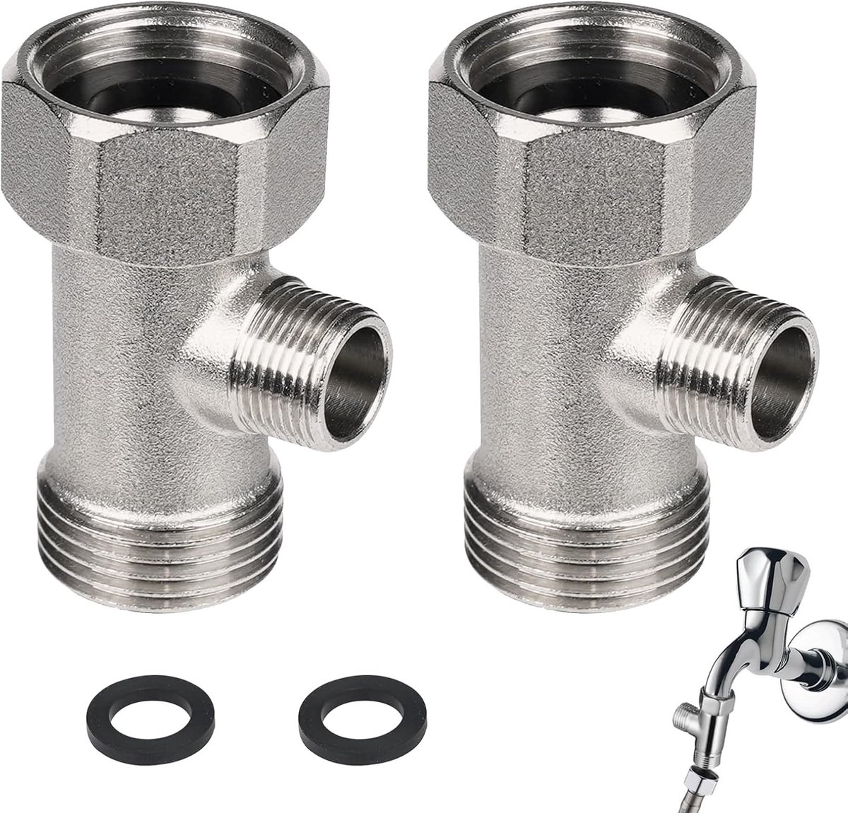 2 Stuks 3-Weg Wateraansluiting Adapter van Puur Koper, Hoekklep 3/8 Inch voor Toilet, Wasmachine en Douche in Badkamer en Keuken