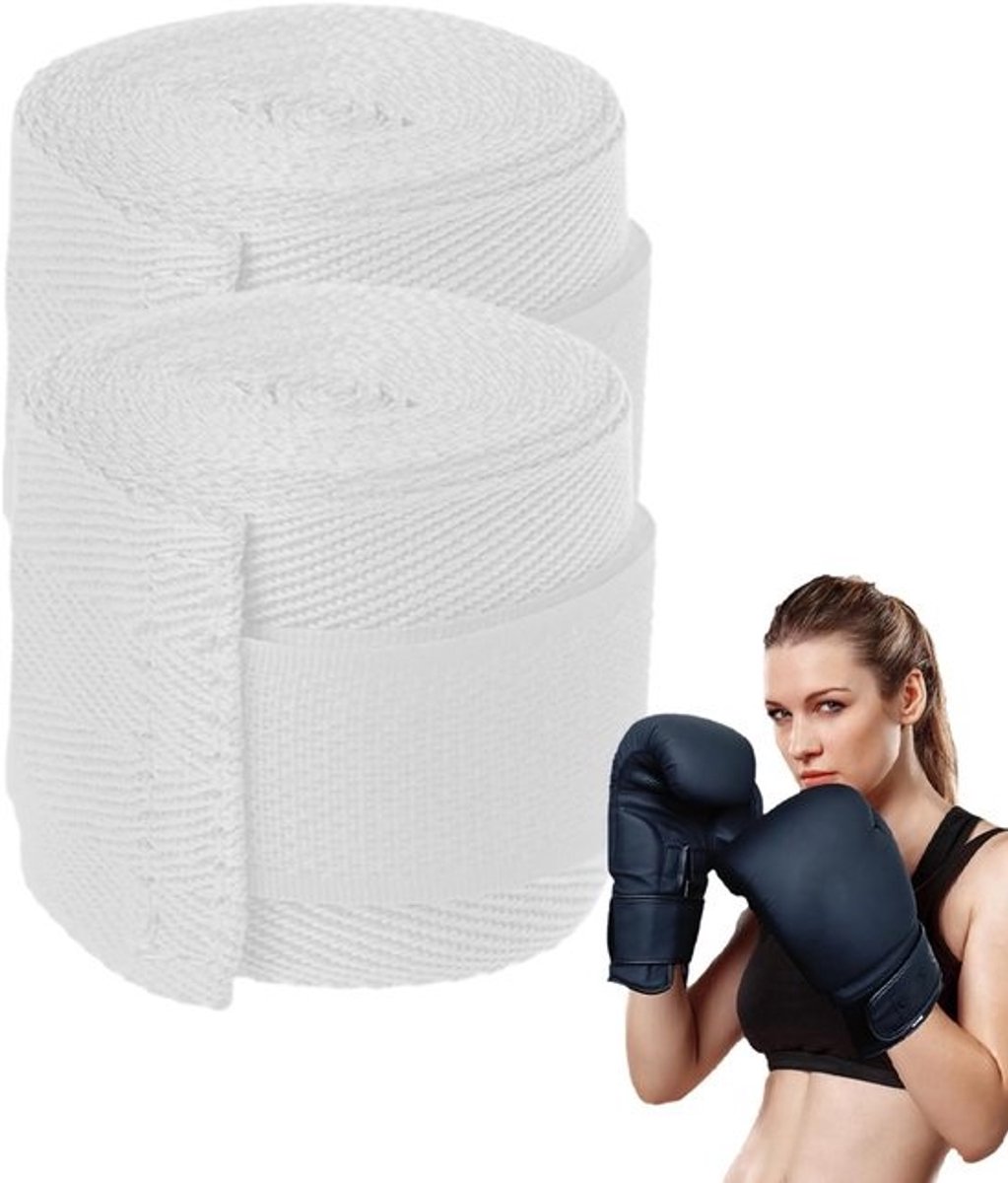 Boksen Handzwachtels - Polsbanden Vechtsport - Training Bescherming - Consistente Elasticiteit - 4 cm x 15 cm - Wit