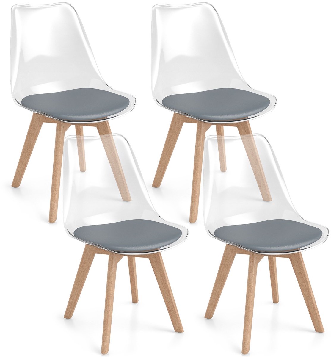 SureDeal® - Eettafel - Transparante Eetkamerstoelen Moderne - 47x52x81 cm - Transparant + Grijs