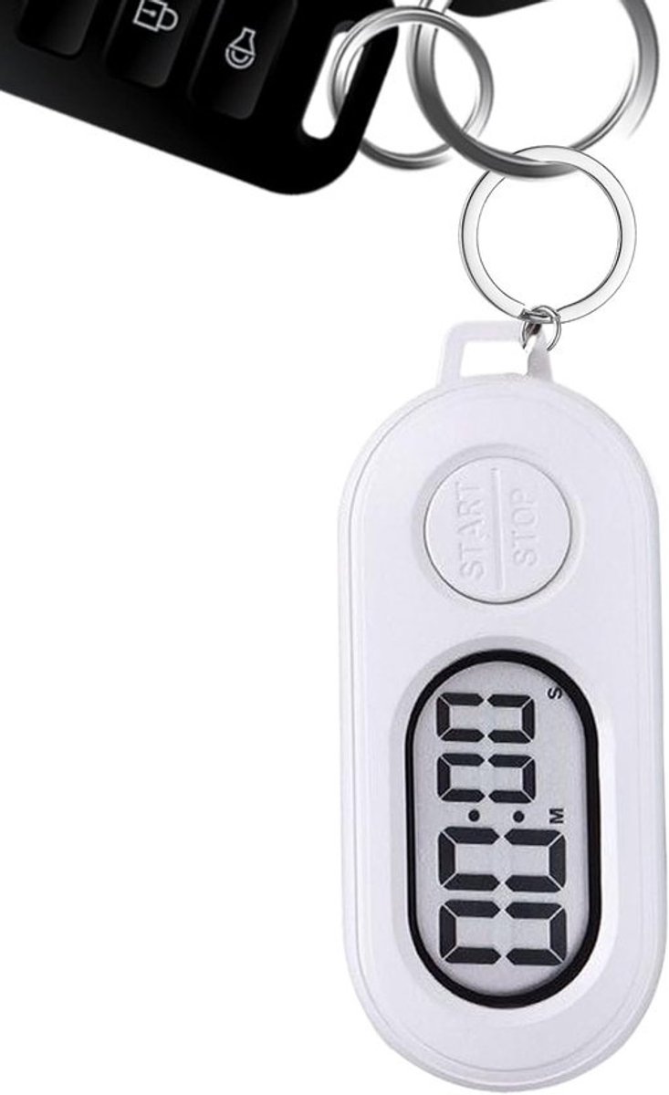 Digitale Stoptimer - Aftelklok Tijdmeter - Koken Training Studeren - Draagbaar Sleutelhangerontwerp - 6.4 cm - Wit