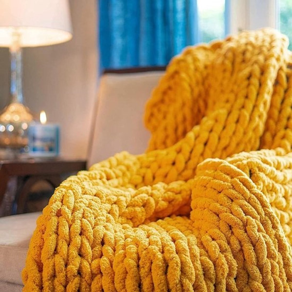 Grof Gebreide Deken - Chenille Plaid - Woonkamer Decoratie - Handgebreid Kwaliteit - 200x200cm - E