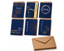 Cards & Crafts Bedankkaarten met Enveloppen - 36 Gevouwen Kaarten - 6 Designs - Kraft Enveloppen - 10 x 15 cm