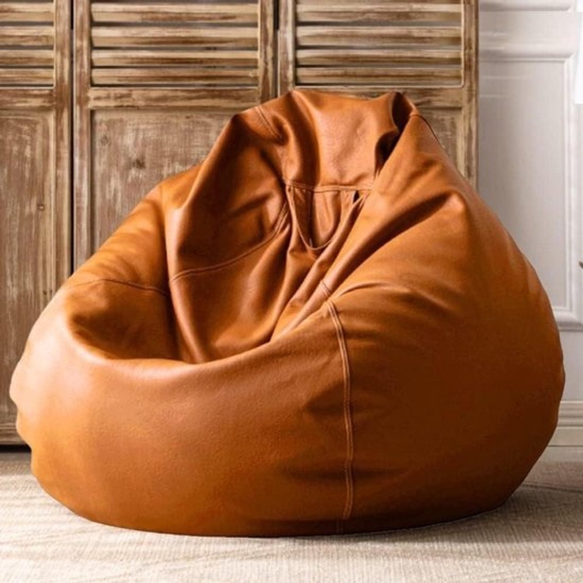 Zitzakhoes - Poef Cover - Ontspannen Zitten - Waterdicht Kunstleer - 90 cm Diameter - Oranje