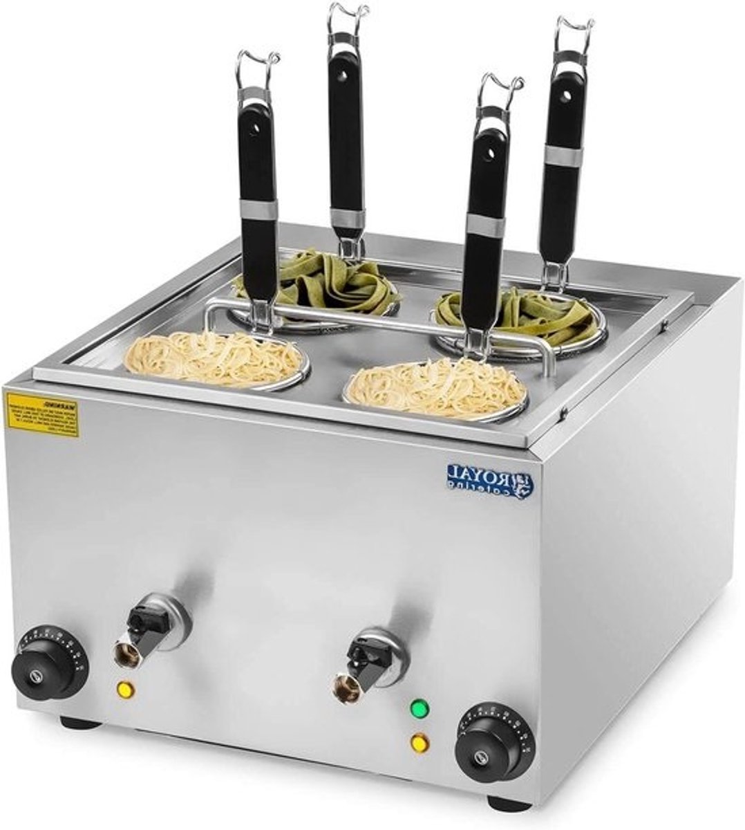 Elektrische Pastakoker - Deegkoker Horeca - Snel Pasta Koken - 4 Gebreide Manden - 4 Liter - Staal