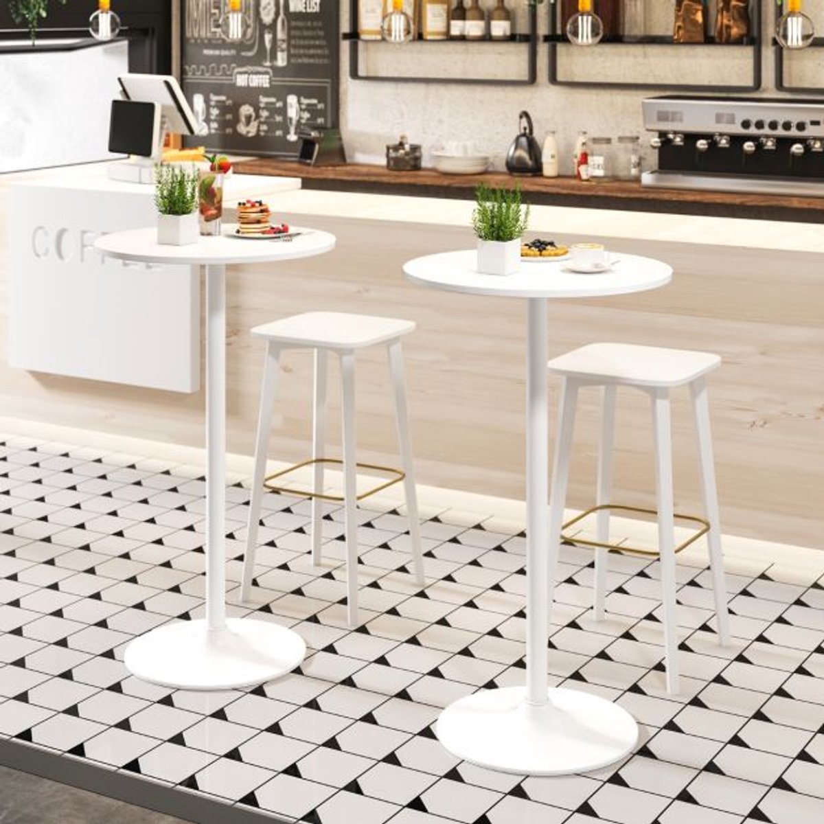 SureDeal® - Eettafel - Staande Tafel Bartafel - Hoogte Verstelbaar - Ronde Kleine - 60x60x101,5 cm - Wit