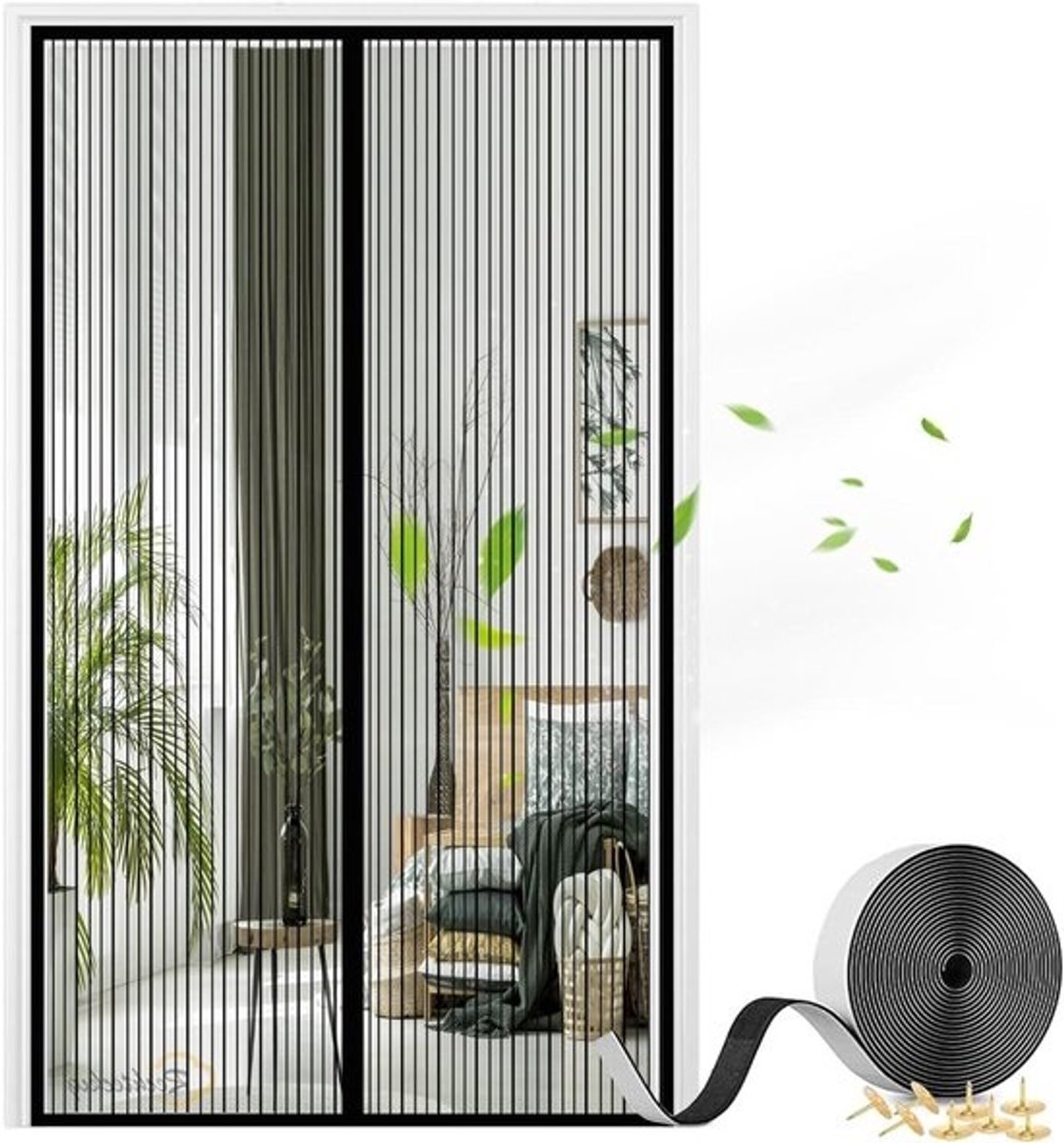 Magnetische Hordeur - Vliegengaas Deur - Insecten Buiten Houden - Automatische Sluiting - 100x200 cm - Zwart