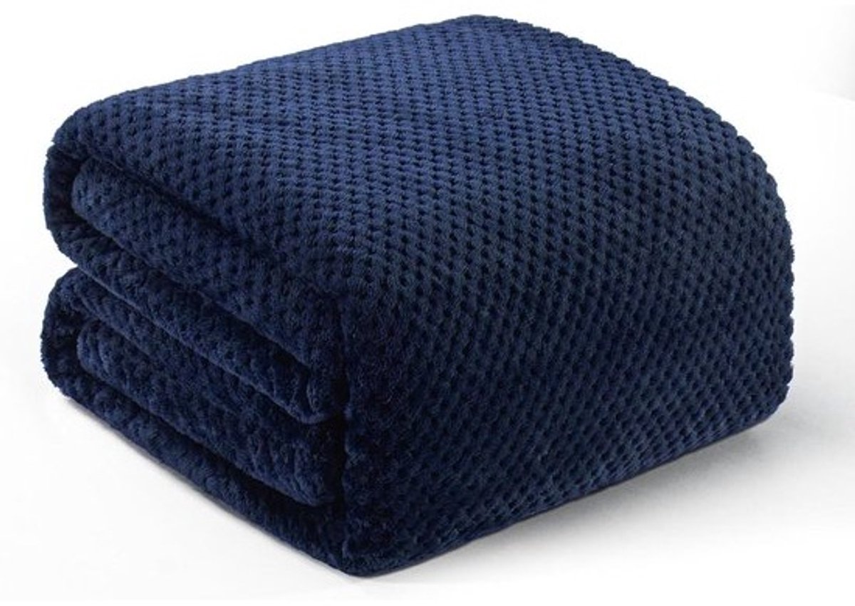 Fleece Beddeken - Deken Plaid - Gezelligheid Thuis - Wafelijzer Textuur - 230x265 CM - Marineblauw
