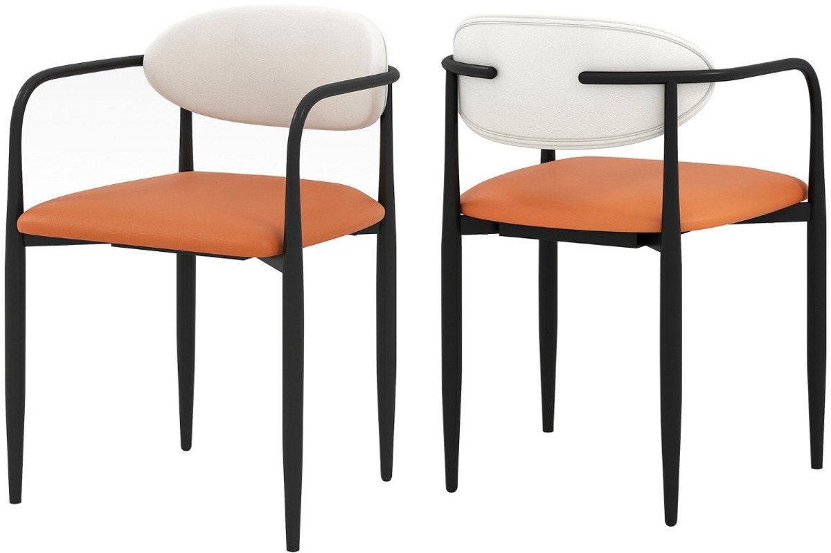SureDeal® - Eettafel - 2-delige Eetkamerstoelen - Gestoffeerde Zitting - Rugleuning Gestoffeerde Stoelen - 54x54x77 cm - Wit + Oranje + Zwart
