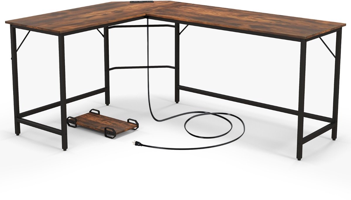 SureDeal® - Bureau - Hoekbureau - Stopcontact - CPU Houder Stevig - 125x50x74,5 cm - Koffiebruin