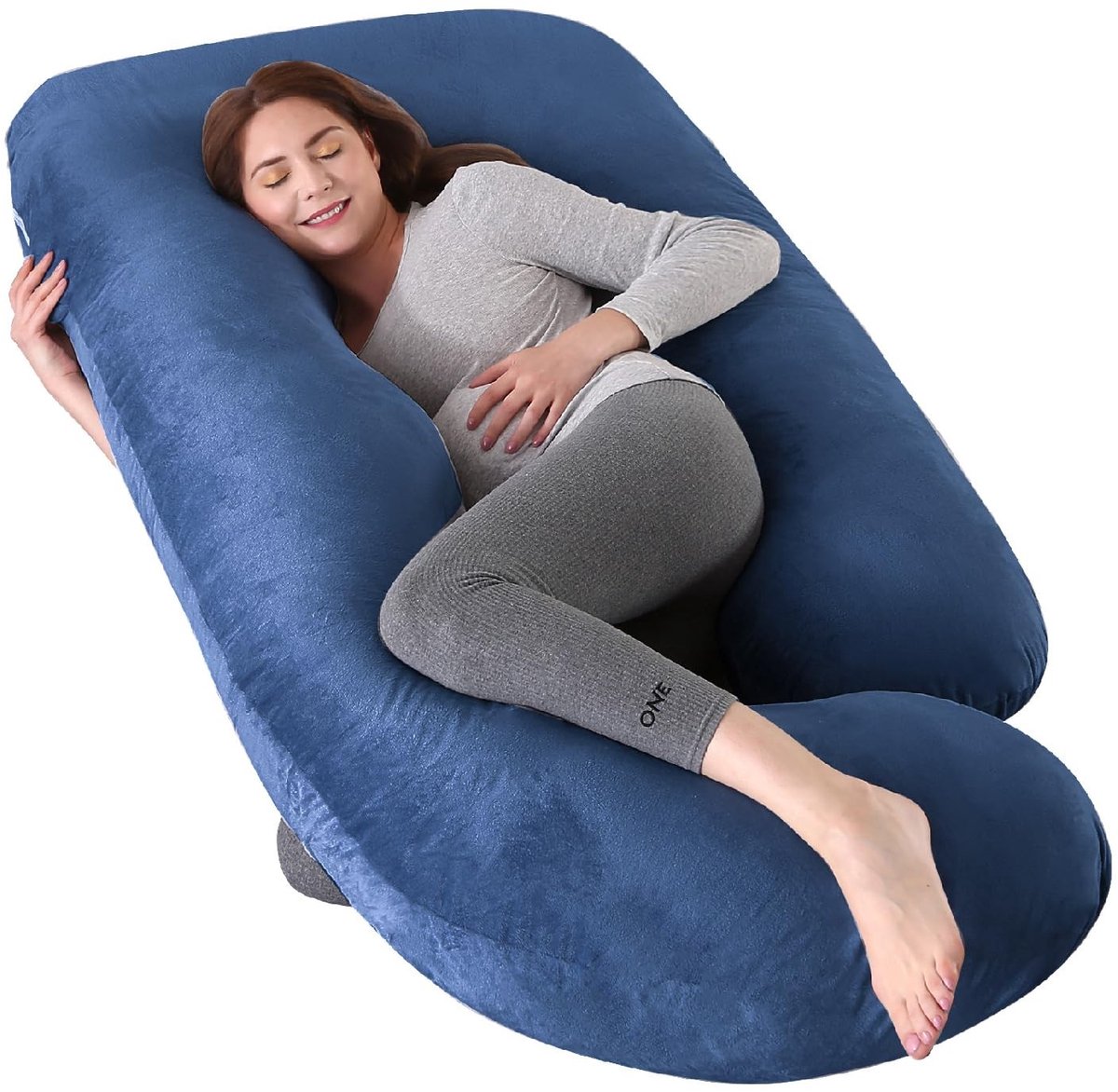 Zwangerschapskussen - U-vormig, wasbare en hypo-allergene kussen - Blauw, 152 cm
