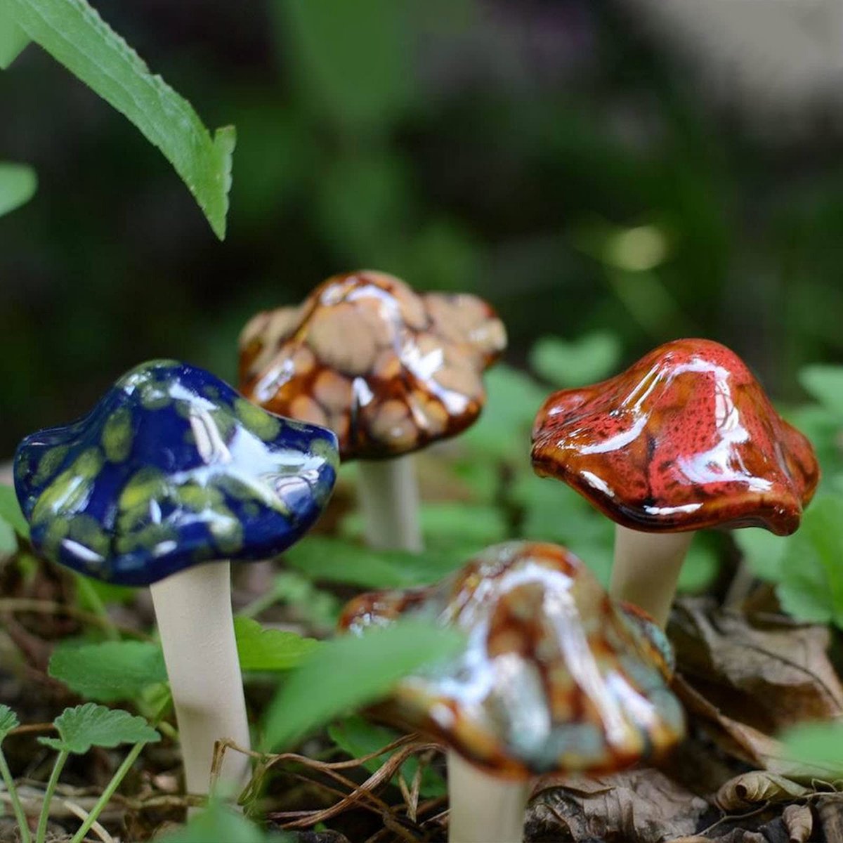 8 Stuks Keramische Paddenstoelen Tuindecoratie - Assorti Kleuren