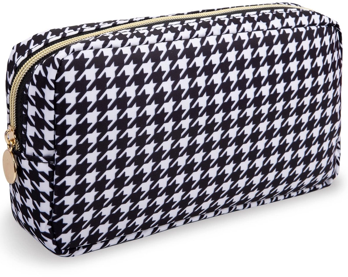 Nylon Mini Makeup Bag - Waterproof en lichtgewicht - Zwart houndstooth
