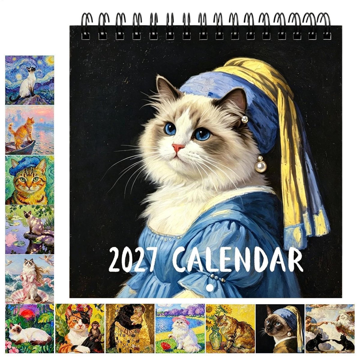 Muurkalender 2027 - Schattige kattenprints met groot datumrooster