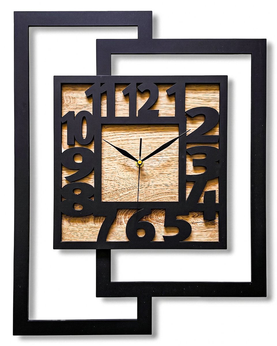 Handgemaakte Grote Houten Wandklok – Modern Minimalistisch Design, Rechthoekig Verticaal, Leesbare cijfers, Geruisloos, Zonder Tikkend Geluid – Voor Woonkamer, Slaapkamer,Keuken – Unieke Wanddecoratie,Industrieel Design & Stil Uurwerk,licht eikenhout