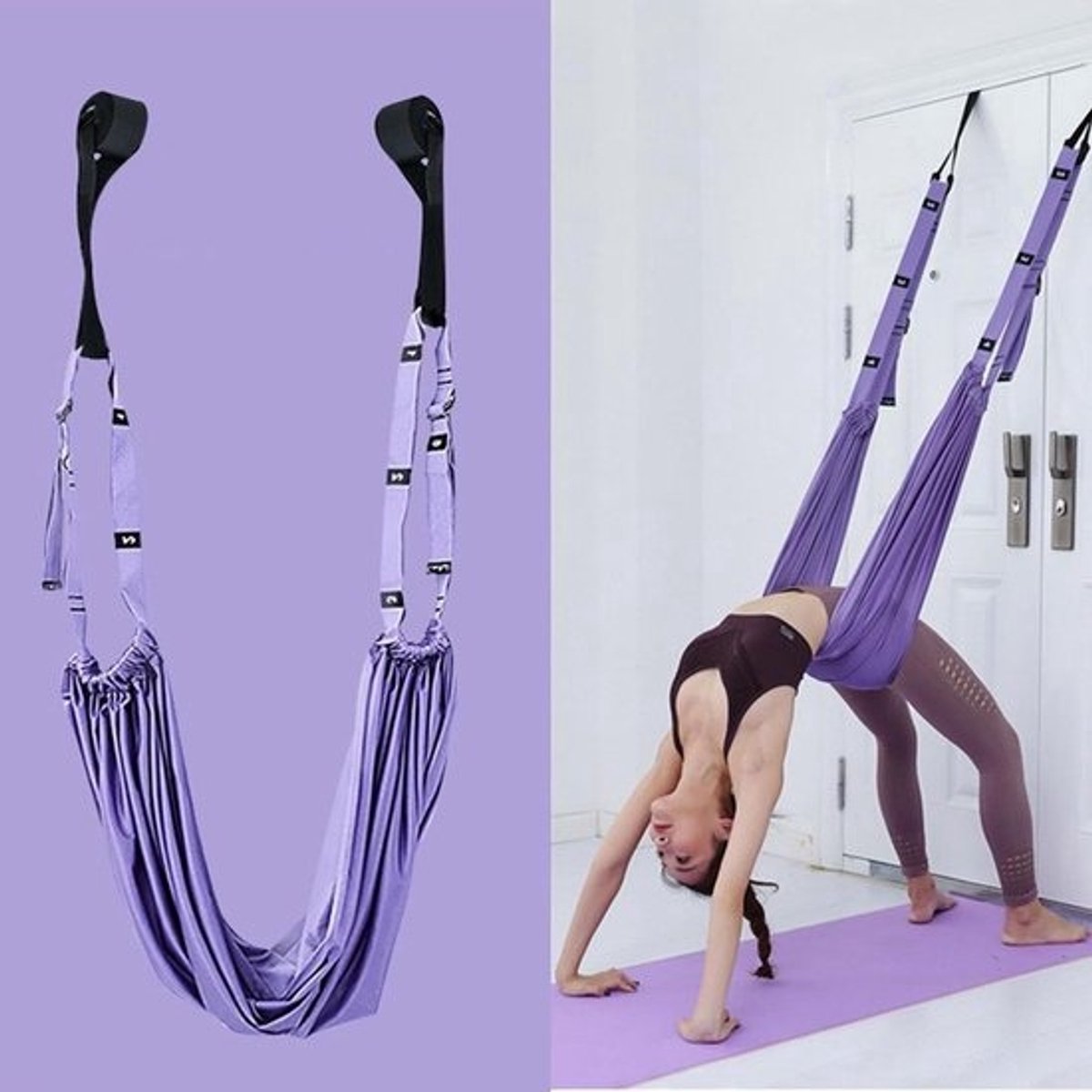 Yoga Stretching Strap - Yoga Touw Riem - Flexibiliteit Verbeteren - Met Deuranker - 07 kg - Paars