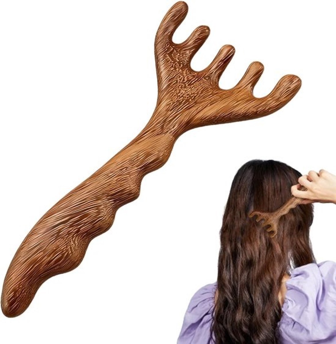 Hoofdhuid Massager - Kam Ontspanning - Stress Verlichten - Brede Tanden - 15 x 7 x 2 cm - Houtkleur