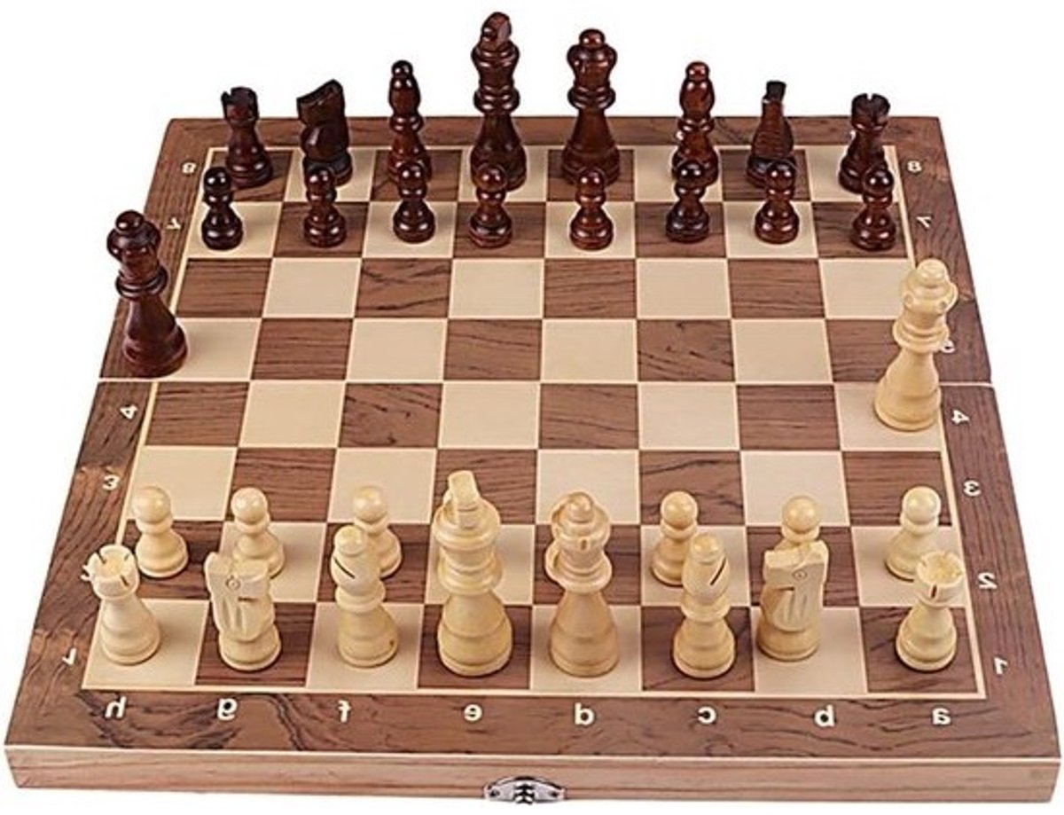 Schaakset Massief Hout - Schaakspel Magnetisch - Strategisch Spel - Met Twee Extra Koninginnen - 29cm - Houtkleur