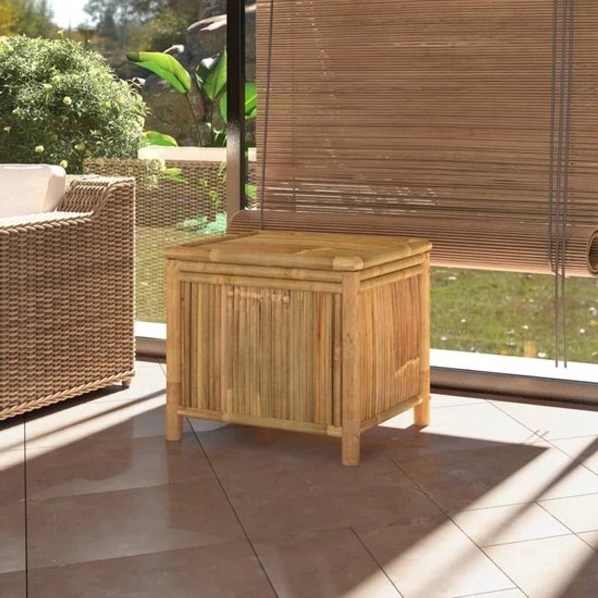 Tuinbox Bamboe - Opbergkist Kussenbox - Tuinspullen Opbergen - Goede Ventilatie - 60 x 52 x 55 cm - Natuurlijk