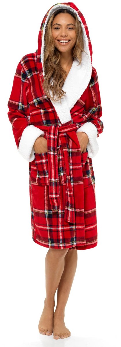Dames Badjas - Luxe Tartan Ruit - Met Capuchon