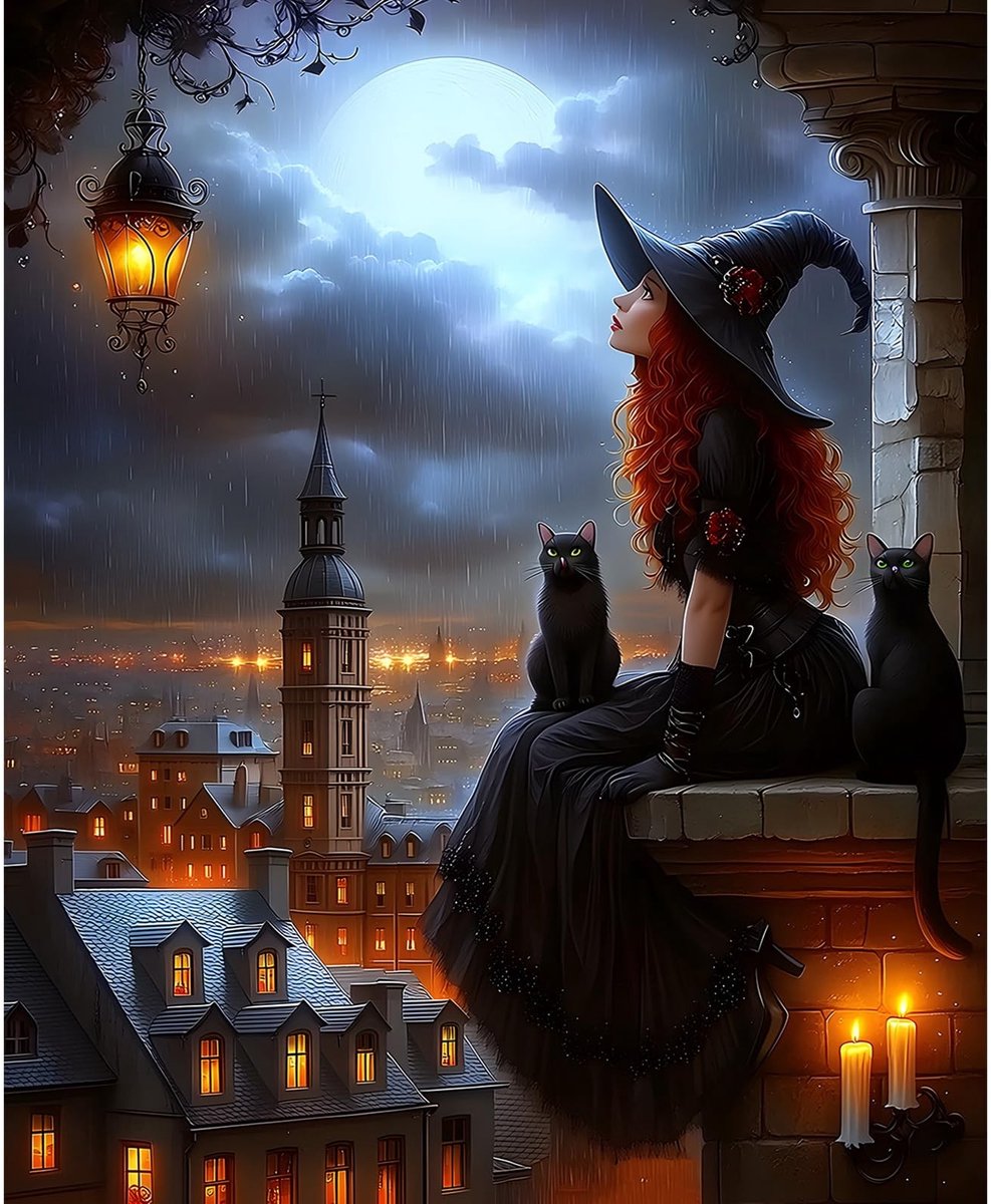 Schilderen op Nummer Set - DIY Halloween Schilderij met Twee Zwarte Katten 30x40cm