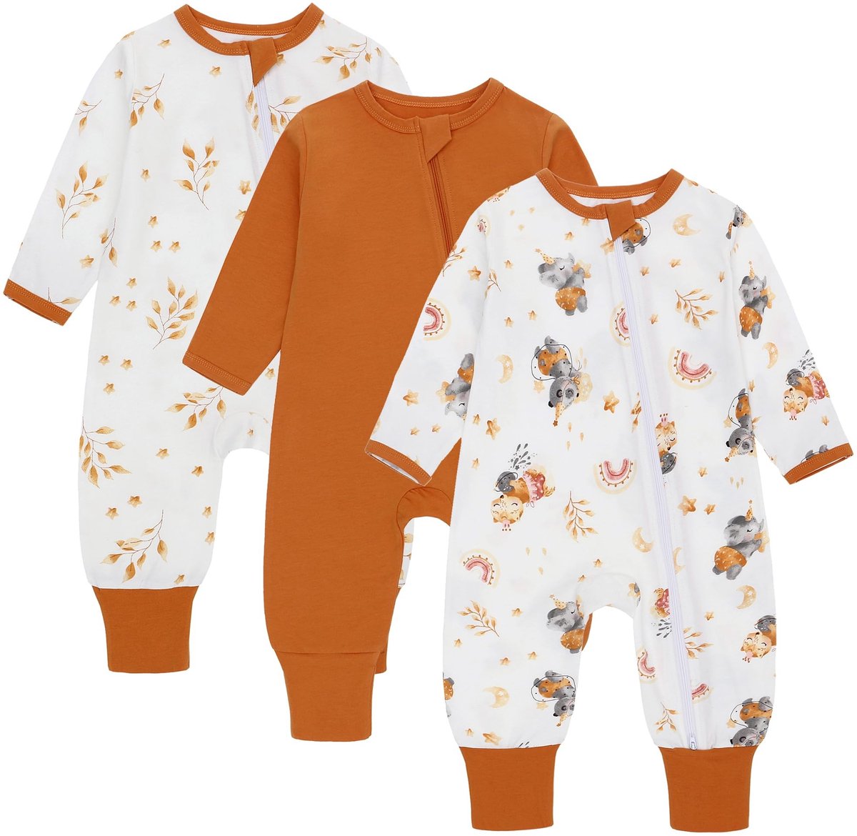 Set van 3 Baby Rompers - 100% Katoen - Oranje 0-24 Maanden