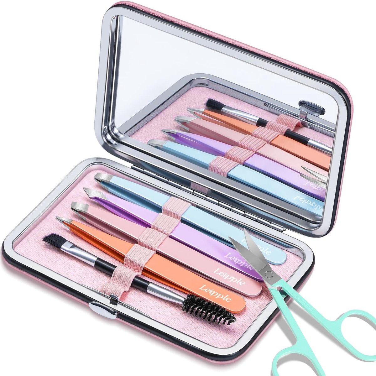 Pincet Set voor Vrouwen - Precisie met Spiegel en Reisdoos - Roestvrijstaal